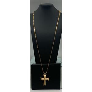 Vintage Avon Gold Tone 34” Chain Necklace With A Gold Tone Cross Signed